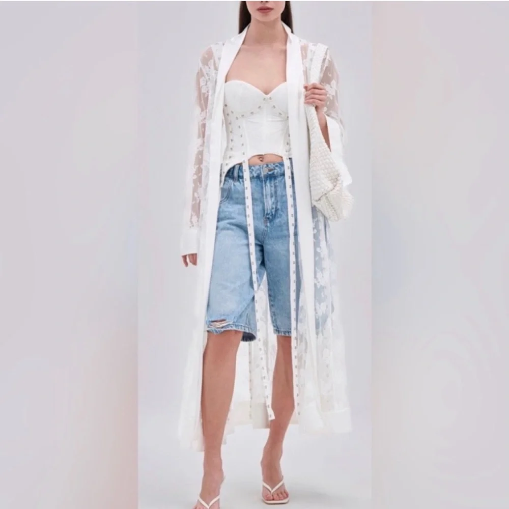 AKIRA Sheer White Lace Overlay